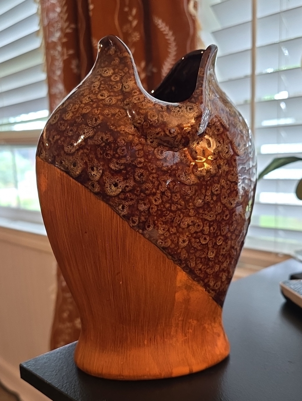 Handcrafted Brown Ceramic & Wood-Effect Vase